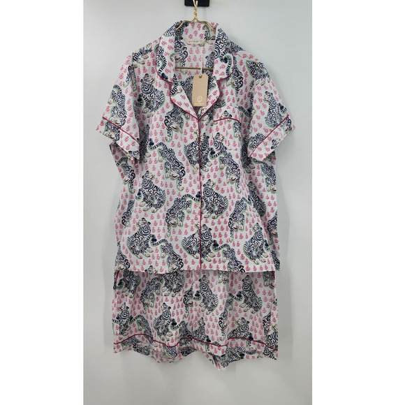 New NWT Anthropologie Print fresh Tiger Queen Pajama Short Set Women’s 2X - Picture 3 of 14